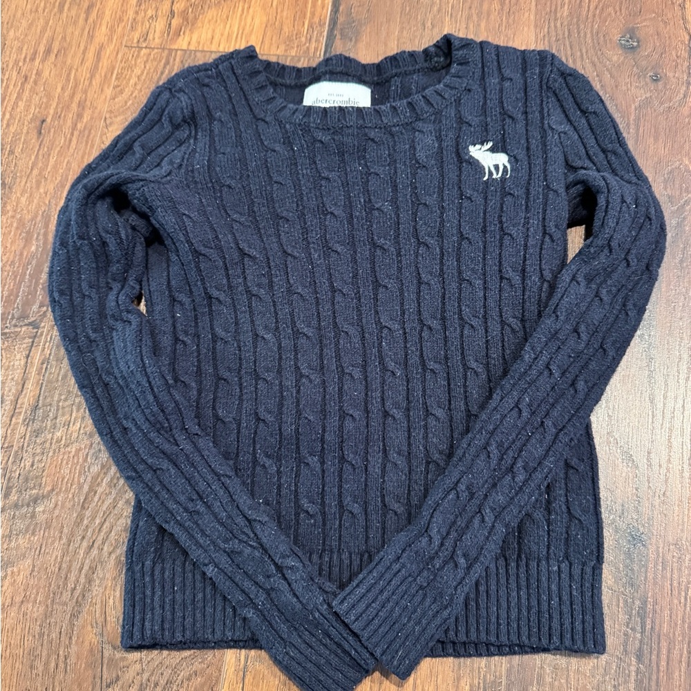 Abercrombie & Fitch Girls Navy Cable Knit Crewneck Sweater